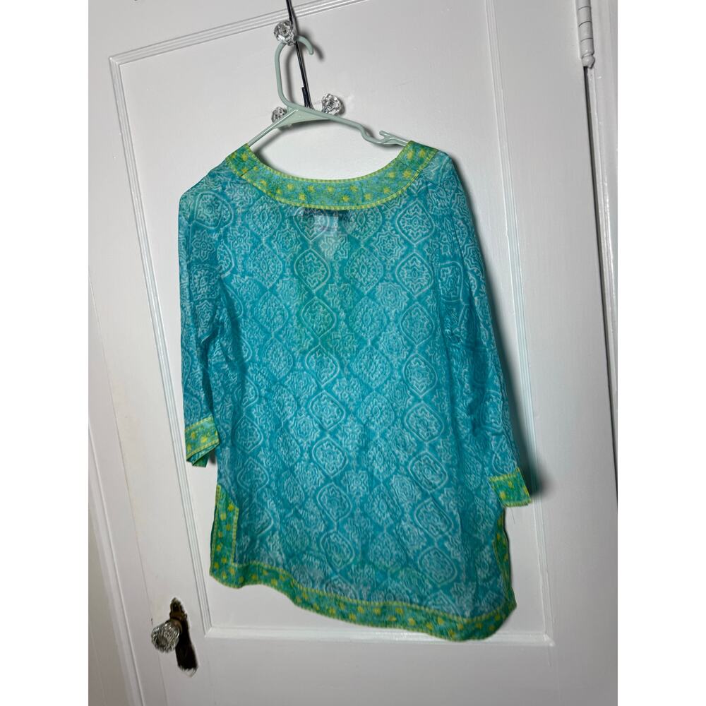 Gretchen Scott Blue Green Floral Silk Sheer Flowy Tunic Top Women's Size Small - Picture 8 of 8
